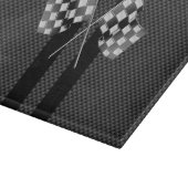 Moderne Racing Flags Streifen im Carbon Fibre Stil Schneidebrett (Ecke)