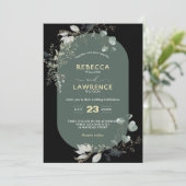 Moderne Rahmen grün Blätter Hochzeit Einladung (Stehend Vorderseite)