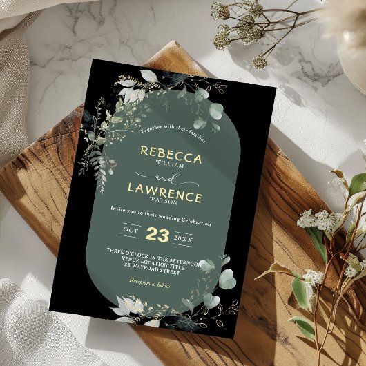 Moderne Rahmen grün Blätter Hochzeit Einladung