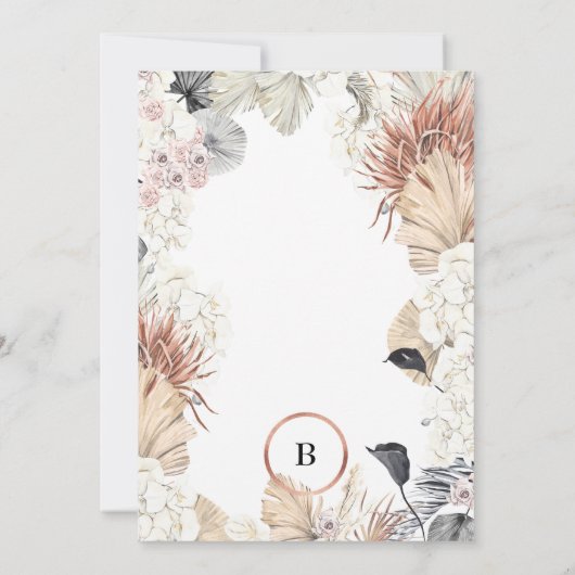 Moderne Rahmen Pampas | Monogramm Goldfolie | weiß Einladung (Rückseite)