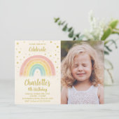 Moderne Rainbow Birthday Einladung mit Foto (Stehend Vorderseite)