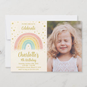 Moderne Rainbow Birthday Einladung mit Foto