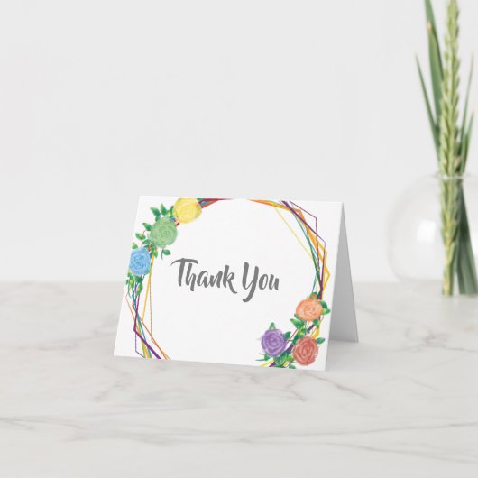 Moderne Rainbow Geometric Floral Wedding Vielen Da Dankeskarte (Vorderseite)