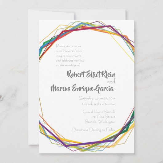 Moderne Rainbow Geometric Wedding Einladung (Vorderseite)