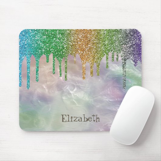 Moderne Rainbow Glitzer Tropfen Holographic Opal Mousepad (Mit Mouse)
