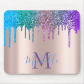 Moderne Rainbow Glitzer Tropfen Rose Gold Monogram Mousepad (Vorne)