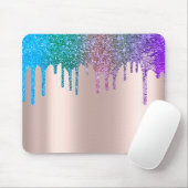 Moderne Rainbow Glitzer Tropfen Rose Gold Mousepad (Mit Mouse)