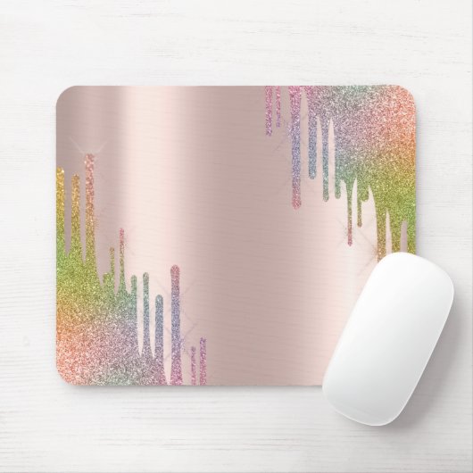 Moderne Rainbow Glitzer Tropfen Rose Gold Mousepad (Mit Mouse)