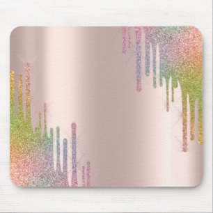 Moderne Rainbow Glitzer Tropfen Rose Gold Mousepad