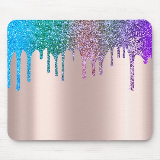 Moderne Rainbow Glitzer Tropfen Rose Gold Mousepad (Vorne)