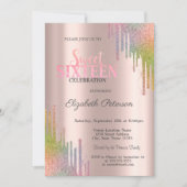 Moderne Rainbow Glitzer Tropfen Rose Gold Sweet 16 Einladung (Vorderseite)