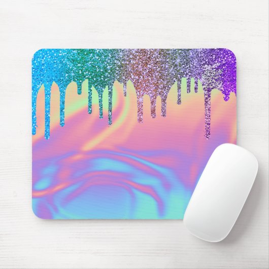 Moderne Rainbow Glitzer Tropfens Ombre Holographic Mousepad (Mit Mouse)