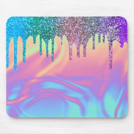 Moderne Rainbow Glitzer Tropfens Ombre Holographic Mousepad (Vorne)