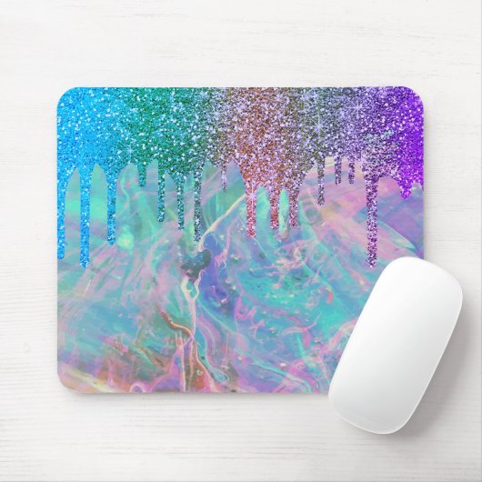 Moderne Rainbow Glitzer Tropfens Opal Mousepad (Mit Mouse)