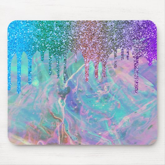 Moderne Rainbow Glitzer Tropfens Opal Mousepad (Vorne)