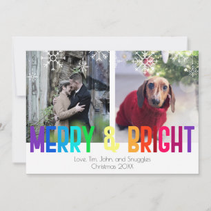 Moderne Rainbow Merry & Bright Two Fotos Card Feiertagskarte