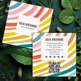 Moderne Rainbow Minimalistisch Strips QR Social Me Quadratische Visitenkarte