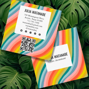 Moderne Rainbow Minimalistisch Strips QR Social Me Quadratische Visitenkarte