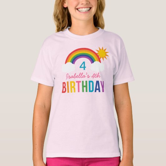 Moderne Rainbow Sky Girls Custom Birthday Party T-Shirt (Vorderseite)