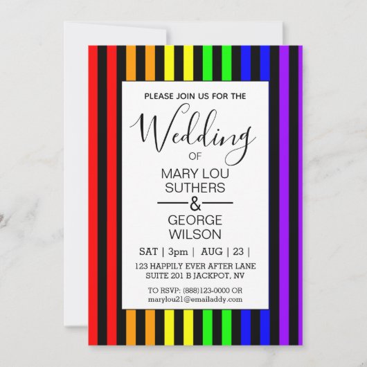 Moderne Rainbow Striped Wedding Einladung (Vorderseite)