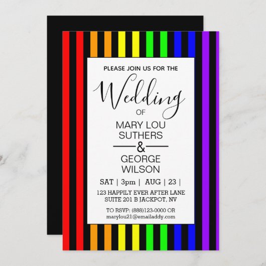 Moderne Rainbow Striped Wedding Einladung (Vorne/Hinten)
