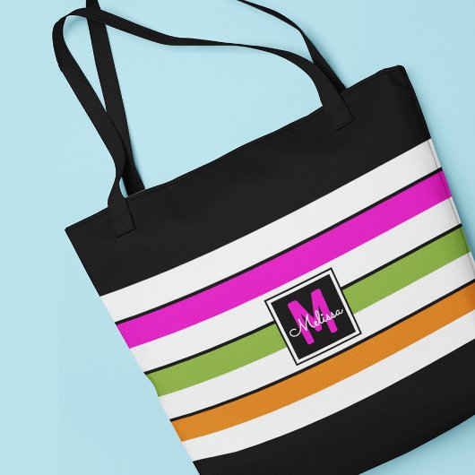 Moderne Rainbow Strips Monogram Tote Bag Tasche