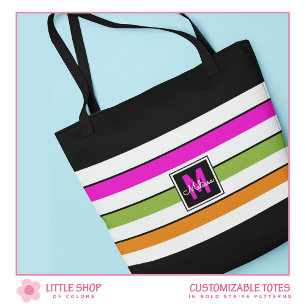 Moderne Rainbow Strips Monogram Tote Bag Tasche