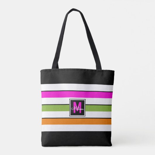 Moderne Rainbow Strips Monogram Tote Bag Tasche (Rückseite)