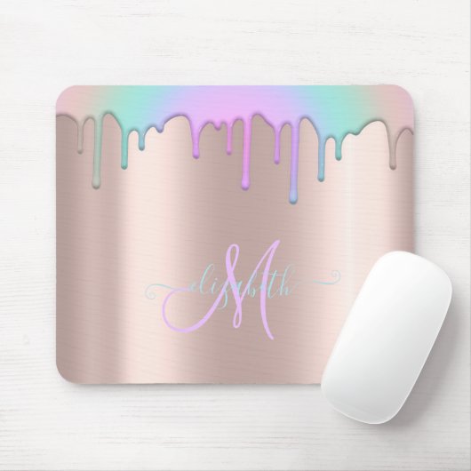 Moderne Rainbow-Tropfen Rose Gold Monogram Mouse P Mousepad (Mit Mouse)