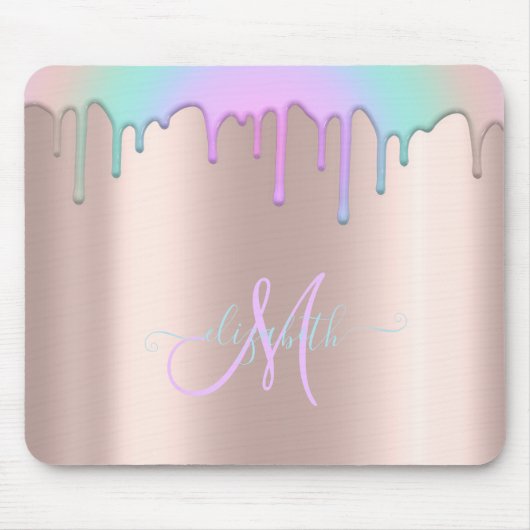 Moderne Rainbow-Tropfen Rose Gold Monogram Mouse P Mousepad (Vorne)