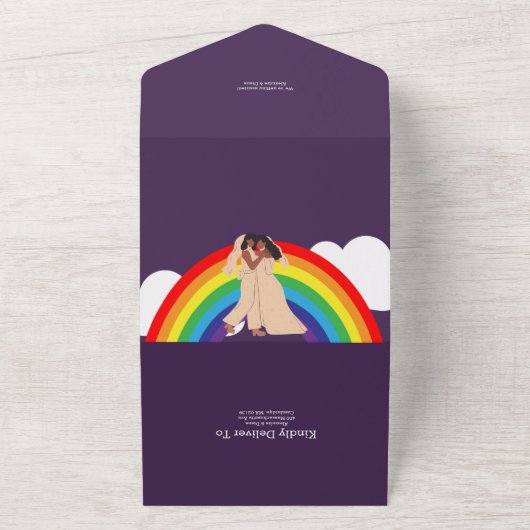 Moderne Rainbow Two Brides LGBTQ Hochzeit All In One Einladung (Außenbereich)