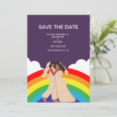 Moderne Rainbow Two Brides LGBTQ Hochzeit Save The Date (Stehend Vorderseite)