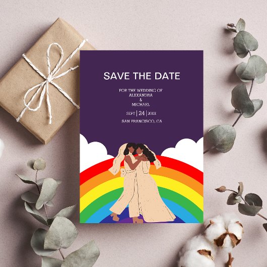 Moderne Rainbow Two Brides LGBTQ Hochzeit Save The Date