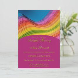 Moderne Rainbow Wave Wedding Einladung