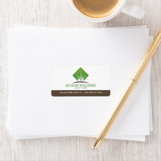 Moderne Rasenpflege/Landschaftsgräserlogo Weiß Adressaufkleber (Insitu)