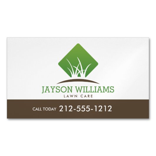 Moderne Rasenpflege/Landschaftsgräserlogo Weiß Magnetische Visitenkarte (Vorderseite)