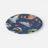 Moderne Raumschiff-Raum-Planet-Birthday oder Dusch Pappteller (Schrägansicht)