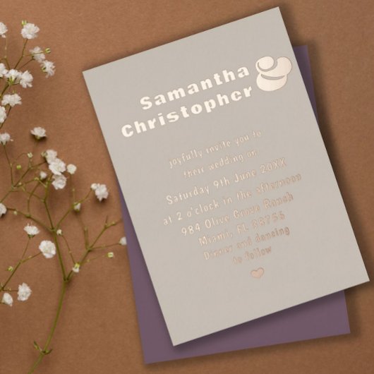 Moderne Real Rose Gold Beige & Dusty Rose Wedding Folieneinladung