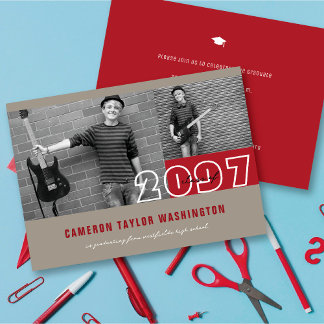 Moderne Red 2 Foto Blocks Simple Graduation Party Einladung
