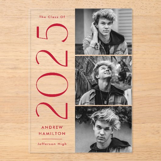 Moderne Red 3 Foto Akryllische Abschluss Ankündigu Acryleinladungen (Vorderseite)