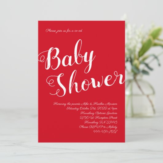Moderne Red Baby Shower Co-Ed Gender Neutral Einladung (Stehend Vorderseite)