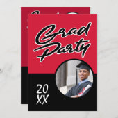 Moderne Red Black Graduation Party Einladung (Vorne/Hinten)
