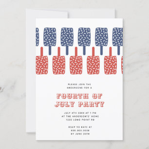Moderne Red & Blue Popsicles 4. Juli Party Einladung
