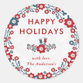 Moderne Red & Blue Weihnachtsfeiertage Happy Holid Runder Aufkleber (Vorderseite)