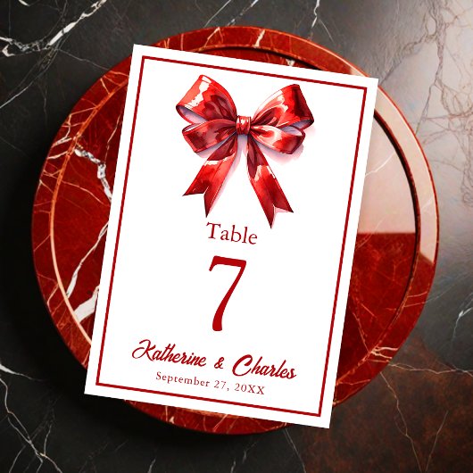 Moderne Red Bow Ribbon Wedding Tischnummer