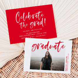 Moderne Red Brushed Script Graduation Party Einladung