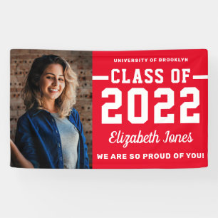 Moderne Red Burgundy Class 2022 Foto Abschluss Banner