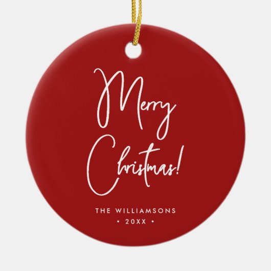 Moderne Red Calligraphy Script Frohe Weihnachten Keramik Ornament (Vorne)