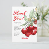 Moderne Red Cherry Baby Dusche Dankeskarte (Stehend Vorderseite)