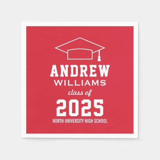 Moderne Red Custom 2025 Graduation Party Serviette (Vorderseite)